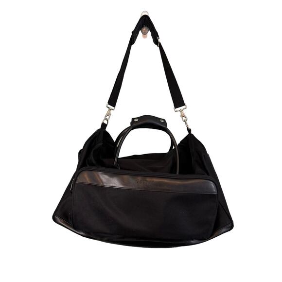 Chrome Azzaro Duffel Duffle Shoulder Hand Bag Travel Leather Gym Weekender Black - Picture 1 of 11